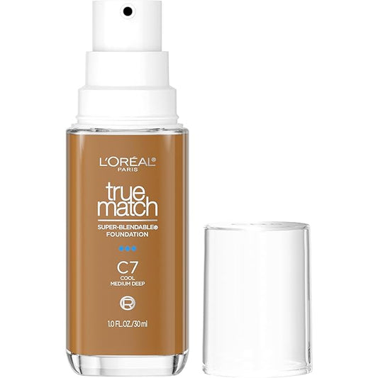 L'Oreal Paris True Match Super-Blendable Foundation, Medium Coverage Liquid Foundation Makeup, C7, Medium Deep, 1 Fl Oz-Velvo Beauty