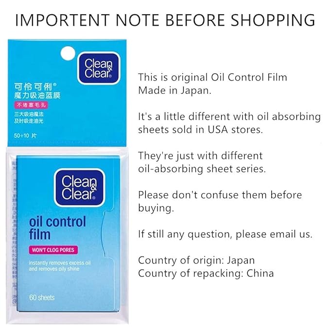 Oil Blotting Sheets From China Replacment for Clean&Clear Oil Absorbing Sheets,2 Pack(total 120sheets) Oil Control Film for Face,High-performance Handy Face Blotting Paper for Oily Skin-Velvo Beauty