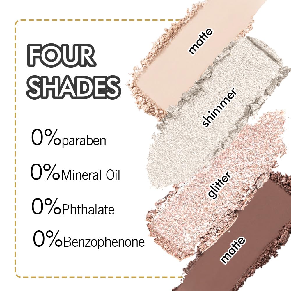 4 Colors Eyeshadow Makeup Palette,Nude Rose Gold Brown Natural Neutral Nude Eye Shadow Palette with Mirror,Long Lasting Naturing-Looking,Waterproof,Travel Size-Velvo Beauty