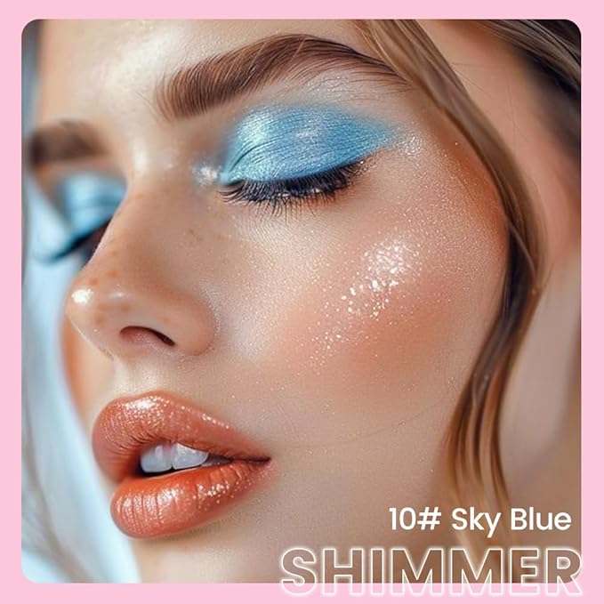 Kaely 2in1 Cream Eye Shadow Brightener Sticks for Eyes, Pencil Eyeshadow Applicator Stick Waterproof Pigmented, Eye Shadow Palette Highlighter Makeup, sombras para ojos, 10 Sky Blue Shimmer-Velvo Beauty