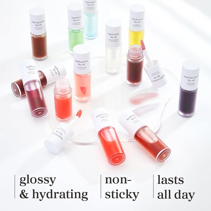 NOONI Korean Lip Oil - Appleblacktea | Long-Lasting, Moisturizing, Plumping, Revitalizing for Dry Lips, Waterproof, No Peel Off, Hydrating, Nourishing Crystal Clear, 0.12 FL Oz-Velvo Beauty