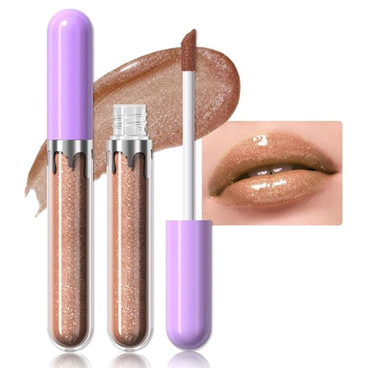Glitter Liquid Lip Gloss,Bronze Shimmer Lipstick, Waterproof Shimmer Lip Stain Lip Glaze, High Shine Long Lasting Shiny Lip Color Makeup 14#-Velvo Beauty