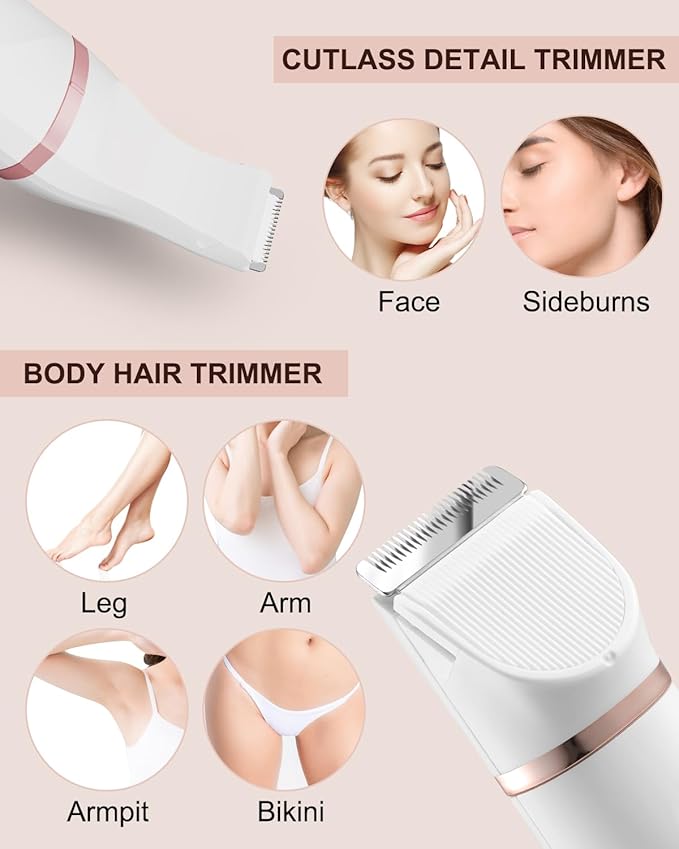 Bikini Trimmer Pubic Hair Trimmer for Women Legs Bikini Line Armpit Rechargeable Electric Shaver for Women Hair Removal with Snap-in Ceramic Blades IP7X Waterproof, White-Velvo Beauty