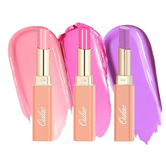 Oulac Moisturizing Shine Lipstick For Women Christmas Set 3PCS, 2 in 1 Tinted Lip Balm for Winter, Hydrated Juicy and Glossy Lip Color for Dry, Cracked and Chapped Lips, Vegan 10+15+20-Velvo Beauty