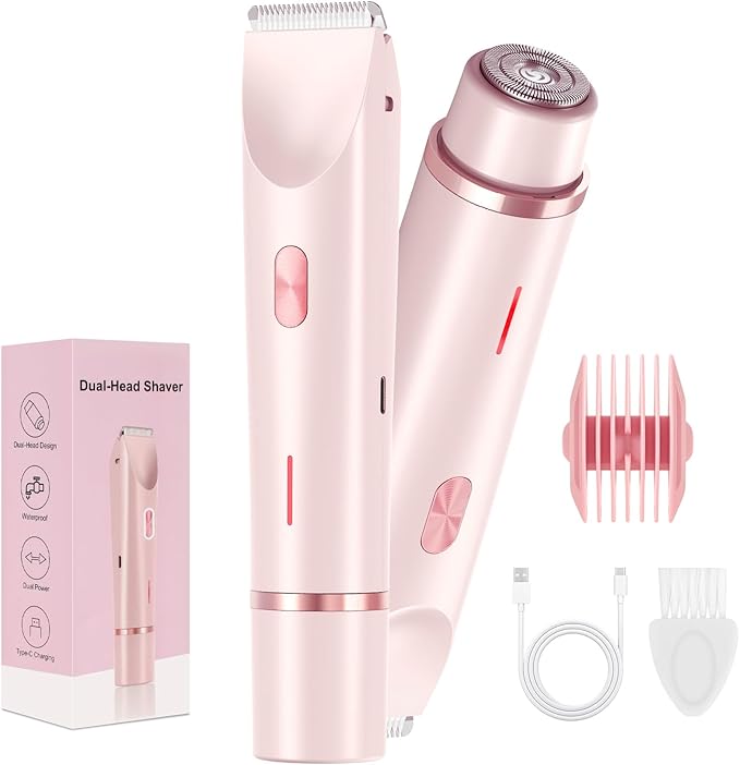Bikini Trimmer for Women,Dermave Bikini Shaver,2-in-1 Electric Razors for Women(Pale Pink)-Velvo Beauty