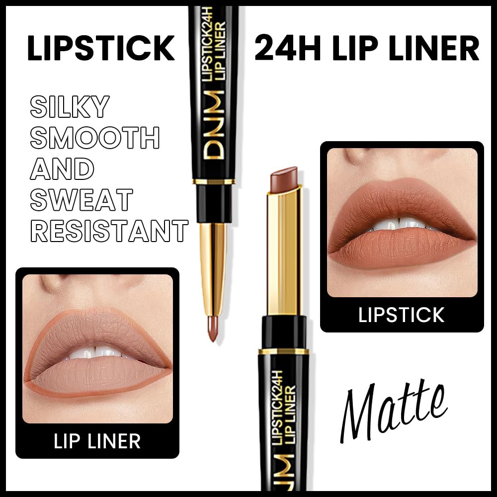 Kaely 2-in-1 Light Nude Brown Matte Lip Liner & Lipstick Combo Set Kit for Women, Magic Neutral Lipstick 24 Hours Original Lips Liner Pencil Stain Gloss Makeup Long Lasting Waterproof 37-Velvo Beauty