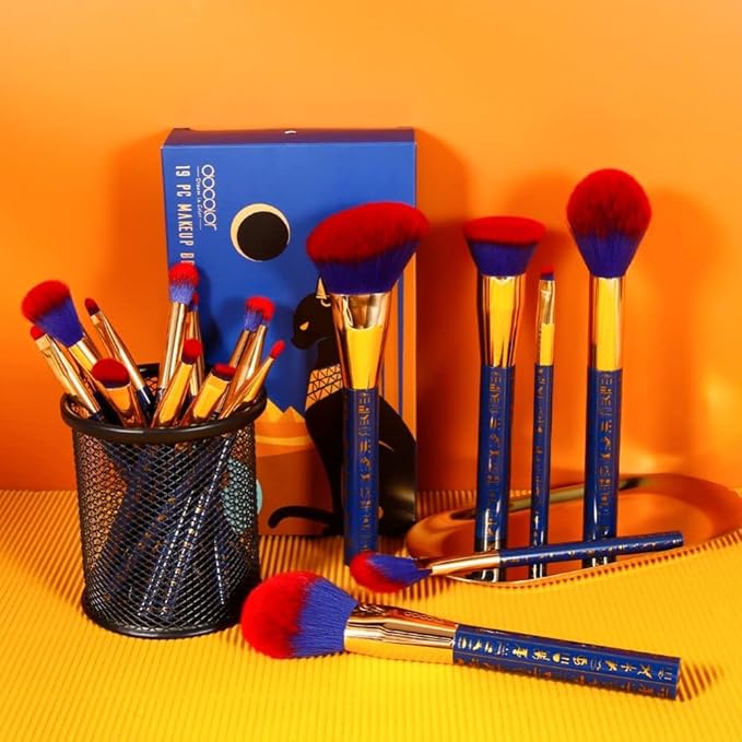 Docolor Makeup Brushes 19Pcs Makeup Brush Set Premium Gift Synthetic Powder Kabuki Foundation Contour Blush Concealer Eye Shadow Blending Liner Make Up Brush Kit, Ancient Egyptian Series-Velvo Beauty