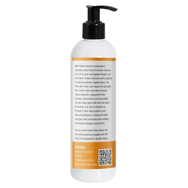 Grass Fed Beef Tallow & Goat Milk Body Lotion for Sensitive Skin, Organic Tallow Lotion - Soothes Dry Patches, Goat Milk Moisturizer - Handmade Tallow Body Lotion (Lavender Vanilla, 12 Oz)-Velvo Beauty