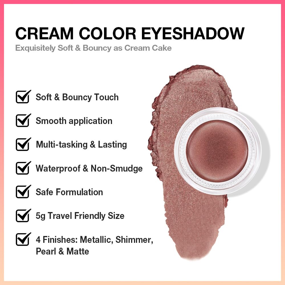 Cream Glitter Cocoa Shimmer Metallic Eyeshadow Palette Makeup, Natural Single Mini Instant Holographic Eyeshadow For Women, Sombras Crema Para Ojos, Talc, Paraben & Cruelty Free, 21-Velvo Beauty