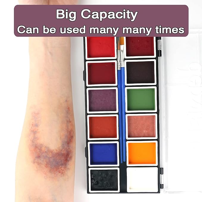Depvision Alcohol Activated Face Paint SFX Makeup 12 color for Special Effects Wound Bruise Waterproof Professional Makeup Artist with Color Palette Sponges Brushes Skin Illustrator-Velvo Beauty