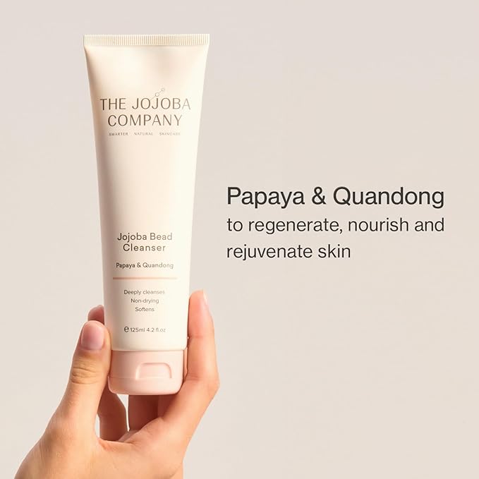 The Jojoba Company Bead Cleanser With Papaya & Quandong - Exfoliating & Hydrating Cream Face Wash - Gentle for Sensitive Skin - Pore Cleansing - For All Skin Types - 125ml-Velvo Beauty