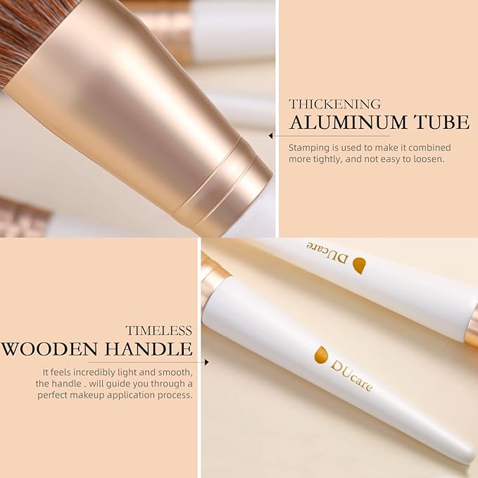DUcare Makeup Brushes with Bag - 14Pcs Professional Synthetic Make Up Brushes Set for Blush Concealer Foundation Bronzer Powder Eyebrow Contour Eyeshadow Blending Makeup Brush Set Mekaup bag, White-Velvo Beauty