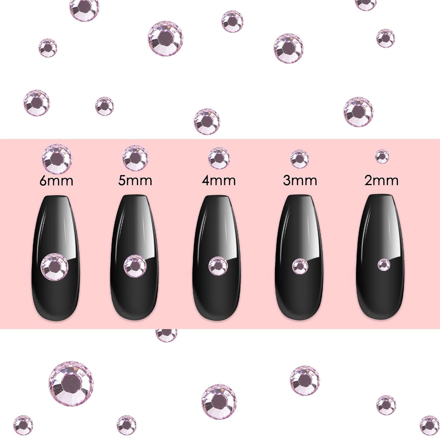 Canvalite 2784Pcs Pink Rhinestones Nail Art Gems with Tools, Flat Back Matte, Plastic, Nail Art, Rhinestones, Tweezer, Double Point Dotting Pen, 5Pcs Jewelry Glues-Velvo Beauty