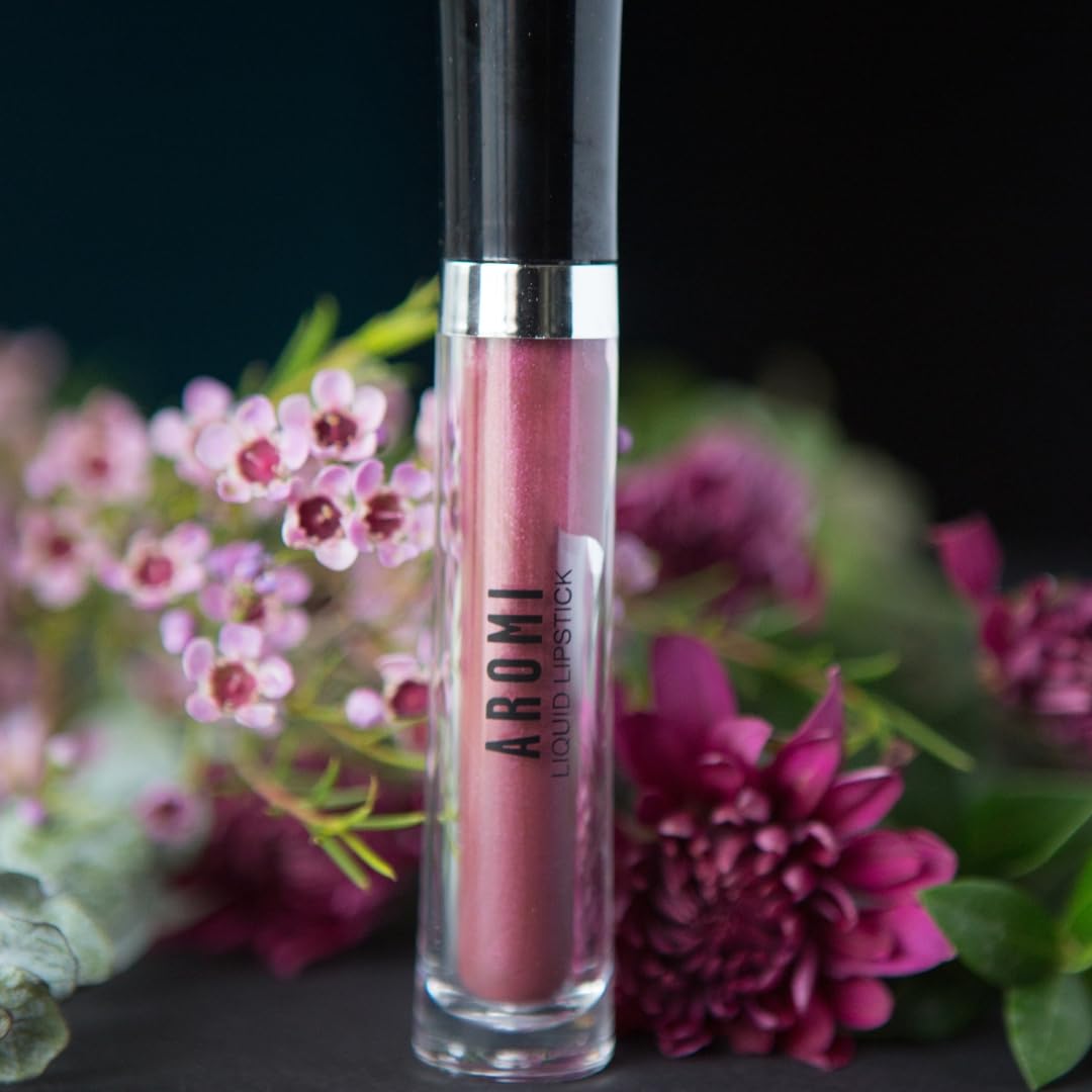 Aromi Metallic Liquid Lipstick | Chestnut Rose Lip Color with Shimmery Finish, Long-lasting + Long Wear, Smudge Proof, Waterproof, Vegan, Cruelty-free (Burgundy Quartz)-Velvo Beauty