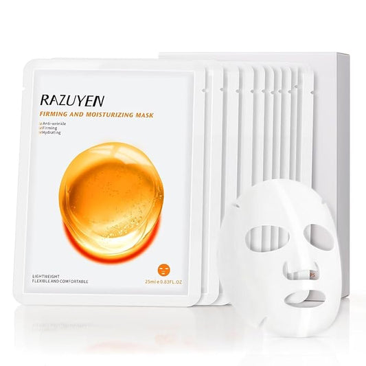 Firming and Moisturizing Sheet Face Masks ((Pack of 10)) with Hyaluronic Acid and Peptides, Reduce Fine Lines and Wrinkles, Hydrating & Anti-Aging Spa Face Mask, Facial Skin Care-Velvo Beauty