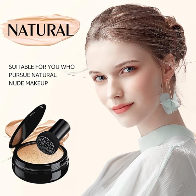 Beauty Glazed Mushroom Head Air Cushion CC Cream Foundation Cover Concealer Makeup Moisturizing Brightening Pigment Liquid Foundation, Even Skin Tone Makeup Base BB # 02 Naturel-Velvo Beauty