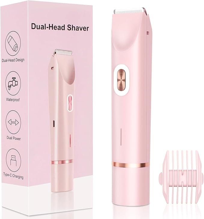 2025 New 2-in-1 Electric Bikini Trimmer for Women - Dual Head Electric Razor,Waterproof Painless Bikini Shaver, Pubic Hair Trimmer for Private Area & Body Hair, Pink-Velvo Beauty