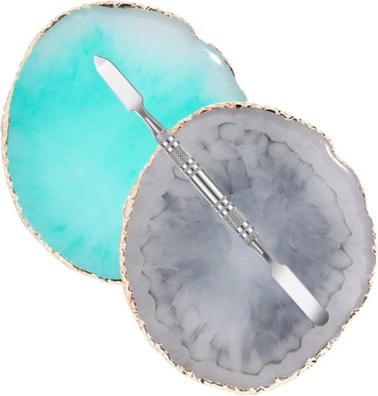 2 Pcs Resin Nail Palette Nail Polish Palette Nail Art Palette with Stainless Stirring Rod (Gray and Green)-Velvo Beauty