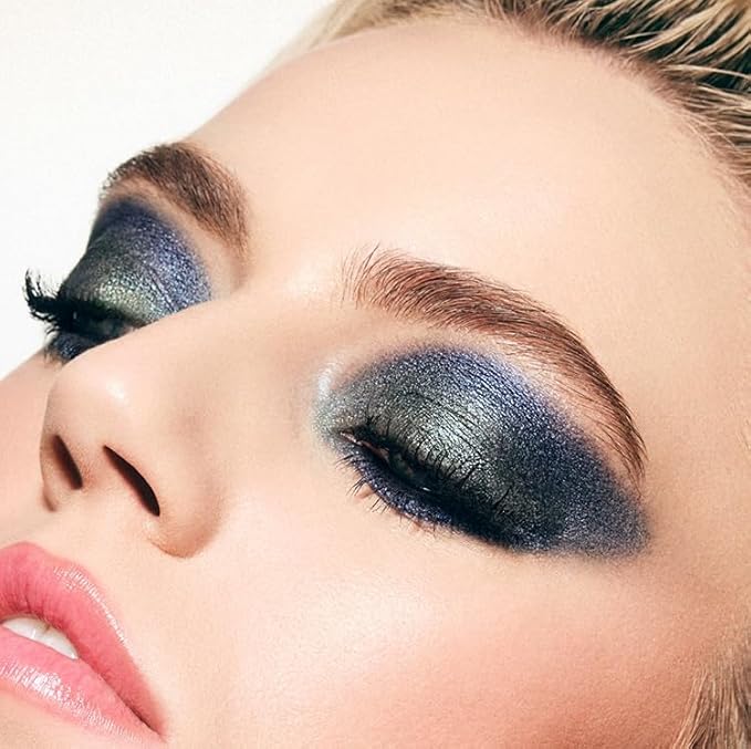 MAKE Beauty Multi-Chromatic Eye Shadow. Metal Reflecting Luminous Foil Finish Creamy, Buildable, Dimensional Long-wear, Crease-proof Powder Eyeshadow, Multichrome Shade - Spark, Navy Blue-Velvo Beauty