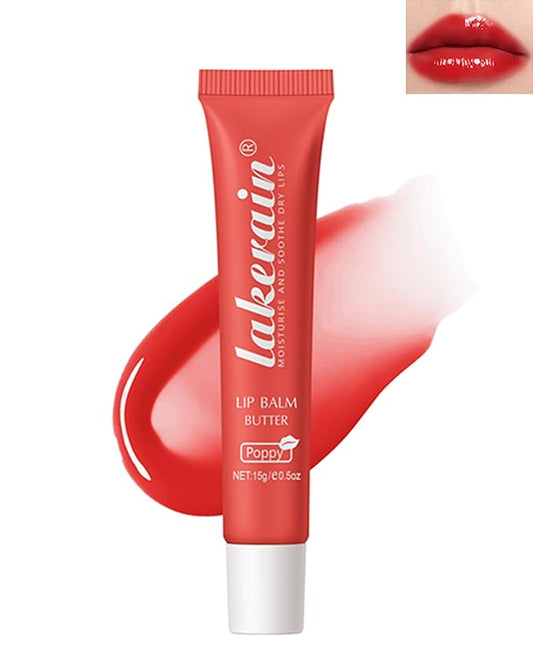 Lip Butter Balm Poppy, Hydrating Tinted Butter Lip Gloss,Clear Lip Mask Lip Care Moisturizer,Smooth Lip Treatment Balm, Non-Sticky Jelly Glow Reviver Fat Lip Oil, Thanksgiving Makeup Gift for Women-04-Velvo Beauty