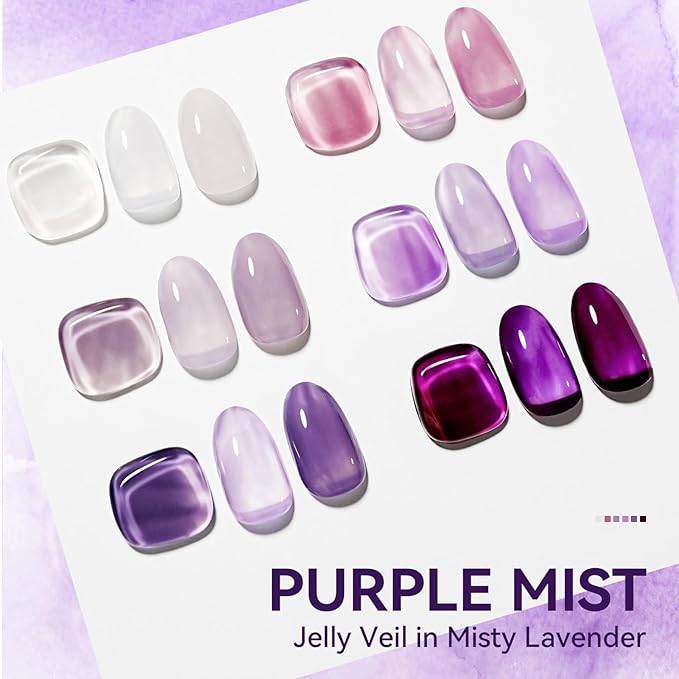 JODSONE Jelly Gel Nail Polish Set of 6 Colors Purple Set for Salon Manicures and DIY Nail Art at Home Need U V Cured Gift for Women-Velvo Beauty