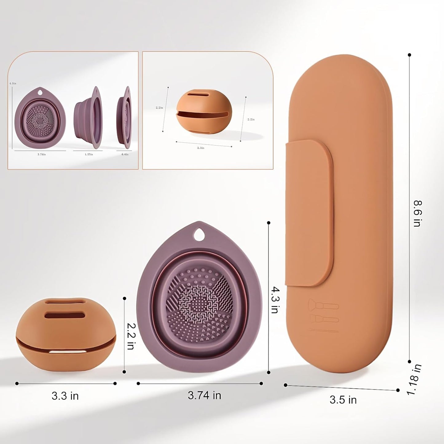 Silicone Makeup Brush Holder Set – Portable Travel Makeup Brush Holder with Makeup Sponge Holder and Foldable Cleaning Bowl – Upgraded 3-in-1 Cosmetic Organizer Set (coffee color)-Velvo Beauty