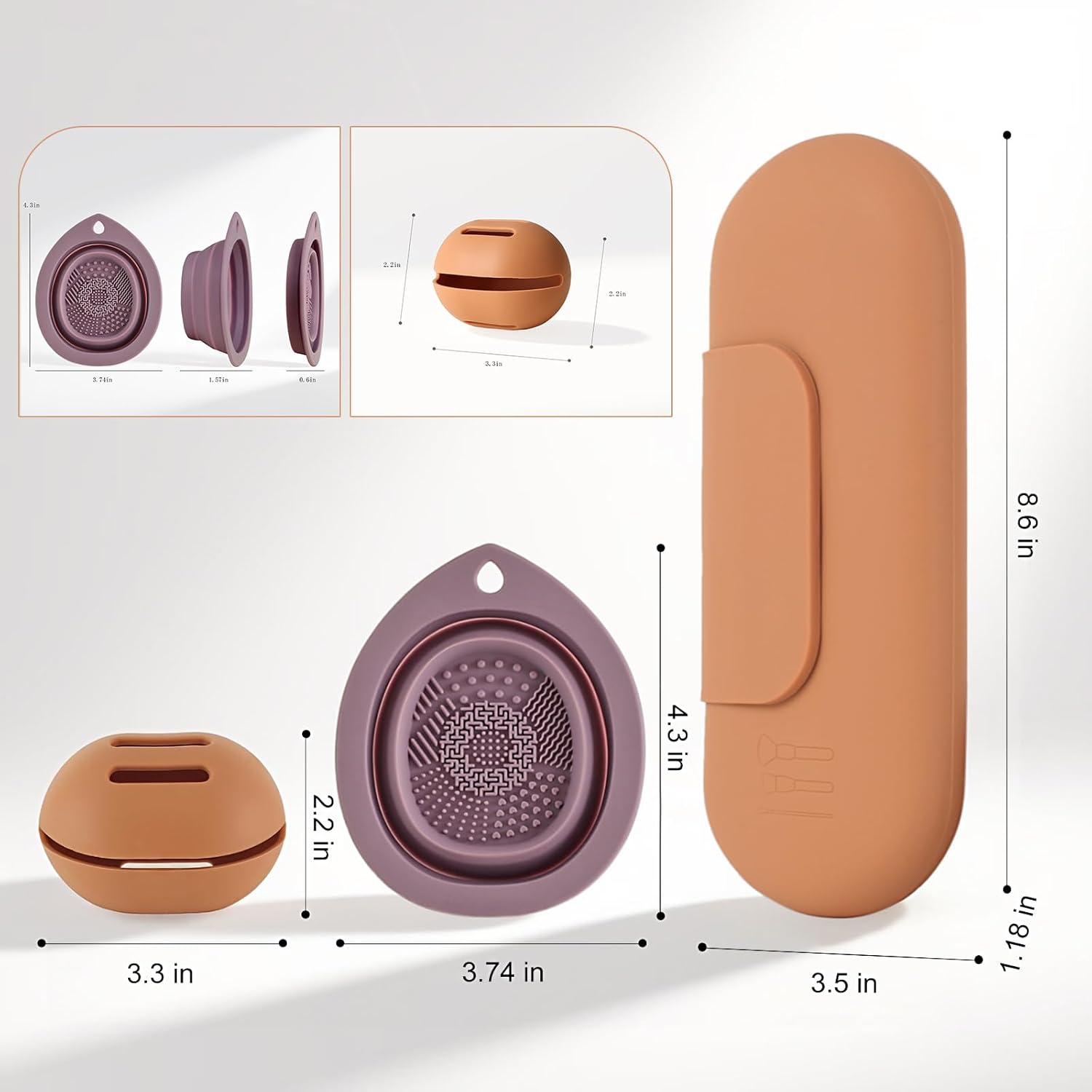 Silicone Makeup Brush Holder Set – Portable Travel Makeup Brush Holder with Makeup Sponge Holder and Foldable Cleaning Bowl – Upgraded 3-in-1 Cosmetic Organizer Set (coffee color)-Velvo Beauty