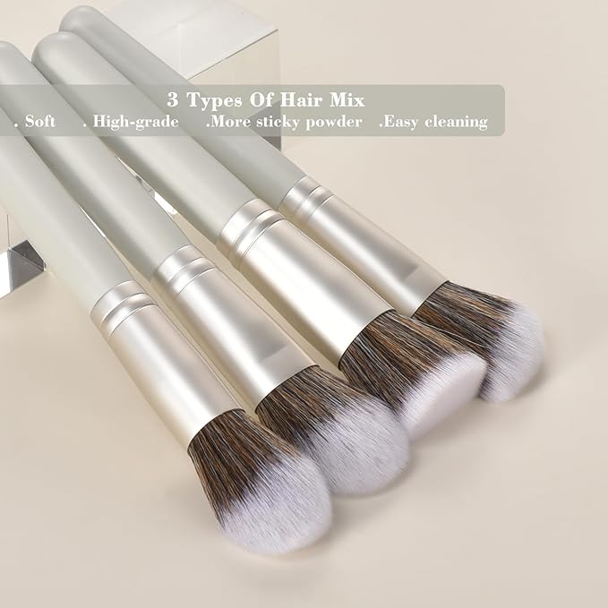 10 Piece Makeup Brushes - Grayish Green Wooden Handle with Soft Synthetic Bristles,for Face & Eye Makeup|Professional Makeup Brushes set for Women & Girls|-Velvo Beauty