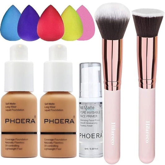 Phoera Foundation,Full Coverage Foundation,Hilareco Concealer Foundation Flawless 30ml Natural Matte Oil Control Concealer Facial Blemish for Women Girls (2 PCS 106 Warm Sun)-Velvo Beauty