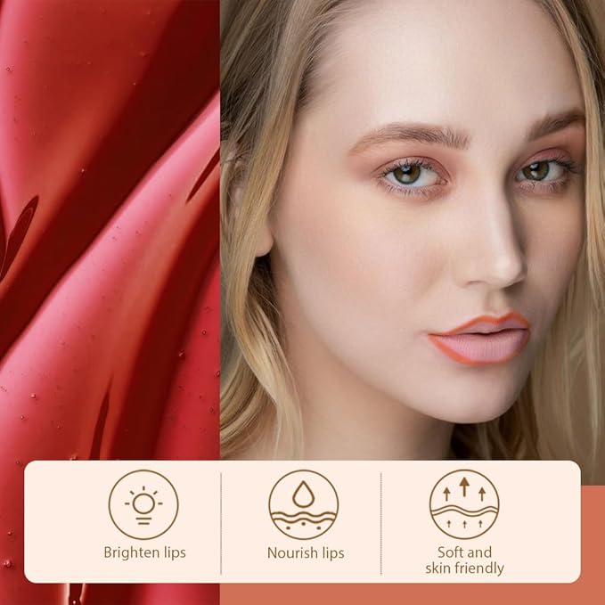 Matte Liquid Lip Stain Peel Off Lip liner Tattoo, Orange Red Matte Peel Off Lip Stain, Long Lasting Waterproof Lipstick Lip Gloss Stain, Transfer-proof for All Skin Types, 0.12 fl oz 07#-Velvo Beauty