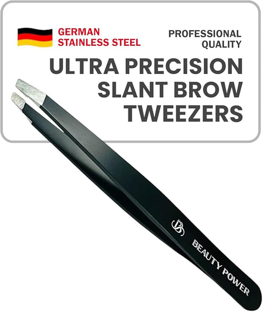 Professional Slant Tweezers for Women Facial Hair - German Stainless Steel, Ultra Precision, Lightweight Black Tweezers for Women & Men, Ideal for Eyebrow & Facial Grooming (Matte Black)-Velvo Beauty