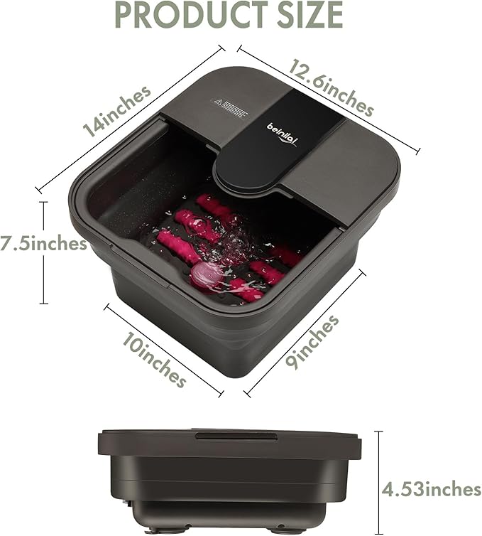 Beinilai Collapsible Foot Spa Bath with Heat,Bubble,Massage Rollers, Tea Tree Oil Foot Soak with Epsom Salt, Pedicure Foot File, Red Light,Removable Pumice Stone,Pedicure Foot Spa-Velvo Beauty