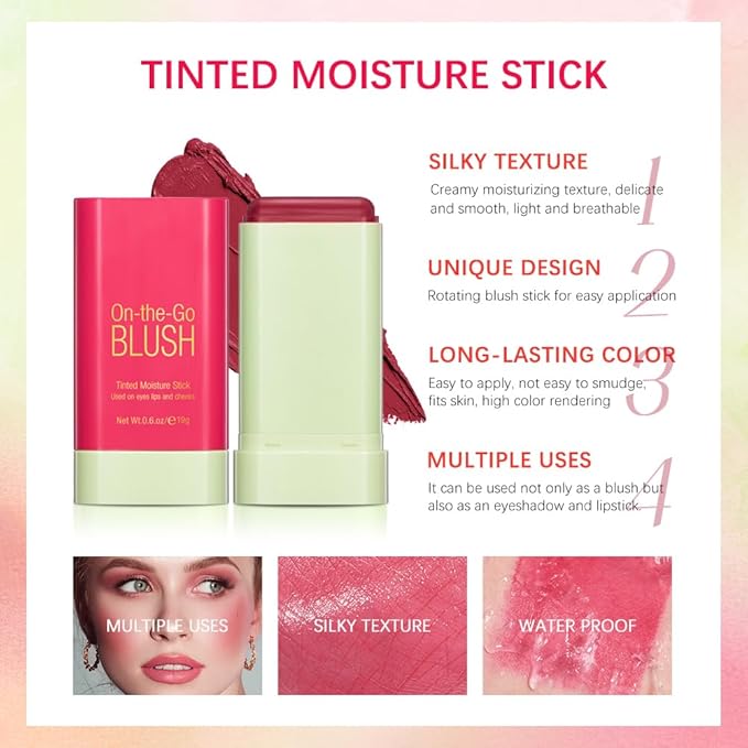Soft Creamy Blush Stick,On-the-Go Blush,2-in-1 Cheek and Lip Tint,Waterproof Hydrating Solid Natural Moisture Smooth Blendable Matte Finish Face Blush Makeup,01 shy pink-Velvo Beauty