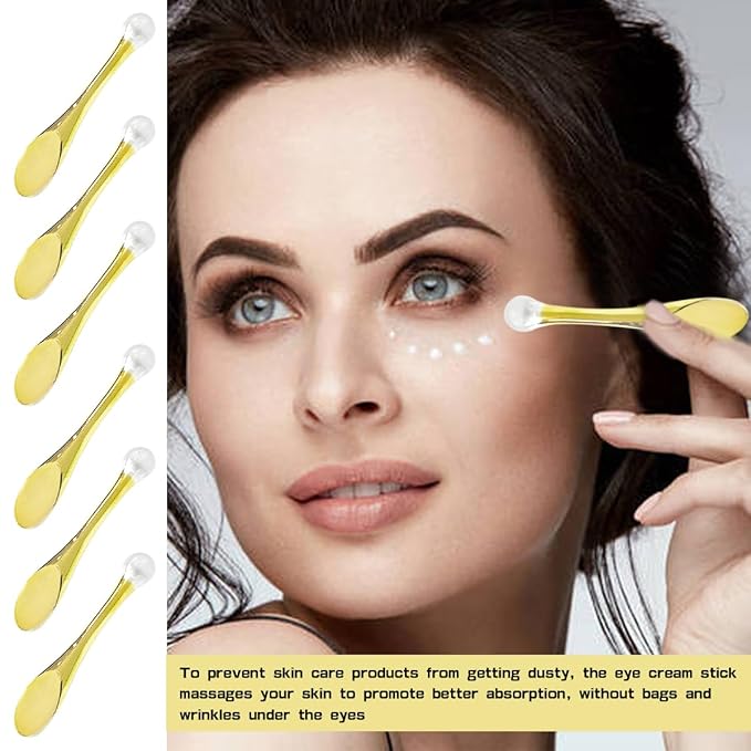 6Pcs Mini Eye Roller Plastic Eye Cream Massager Sticks Makeup Spatula Scoop Dark Circle Remover Beauty Cosmetic Tool for Skin Care,Golden-Velvo Beauty