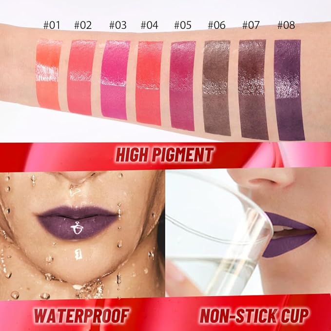 Lip Stain Peel Off Lip Gloss oil Dual-Ended Combo, Deep Berry Lips Liner Stain Peel Off Tattoo, Long Lasting & Waterproof, Transfer-Proof Lip Tint Stain with Lip oil for All Skin Type 08#-Velvo Beauty