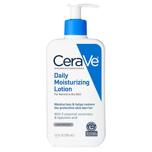 CeraVe Daily Moisturizing Lotion for Dry Skin, Body Lotion & Face Moisturizer with Hyaluronic Acid and Ceramides, Daily Moisturizer, Fragrance Free, Oil-Free, 12 Ounce-Velvo Beauty