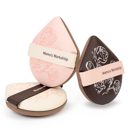 Makeup Sponge Set, Hydropolyurethane Sponges, Dry/Wet Use with Lychee-Pattern PU Leather, Expands 1.3x, for Full/Sheer Coverage Finish,3pcs Beauty Puffs &Storage Case-Velvo Beauty