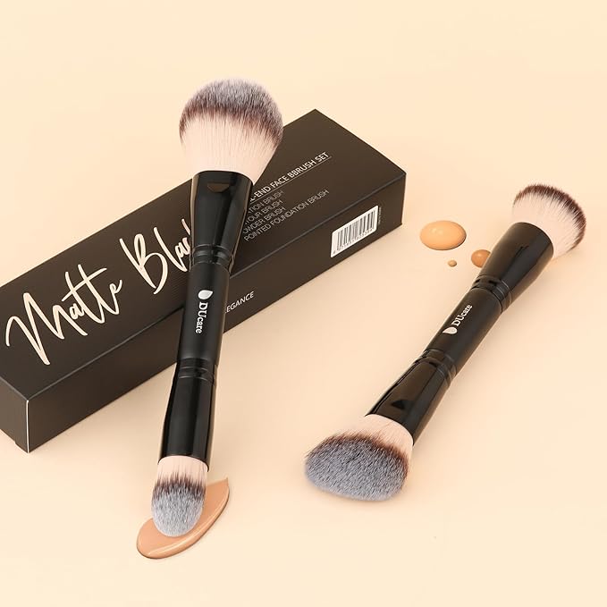 DUcare Makeup Brushes Duo End Foundation Contour Powder and Buffer Brush Bronzer Double Makeup Brush Set 2Pcs black-Velvo Beauty