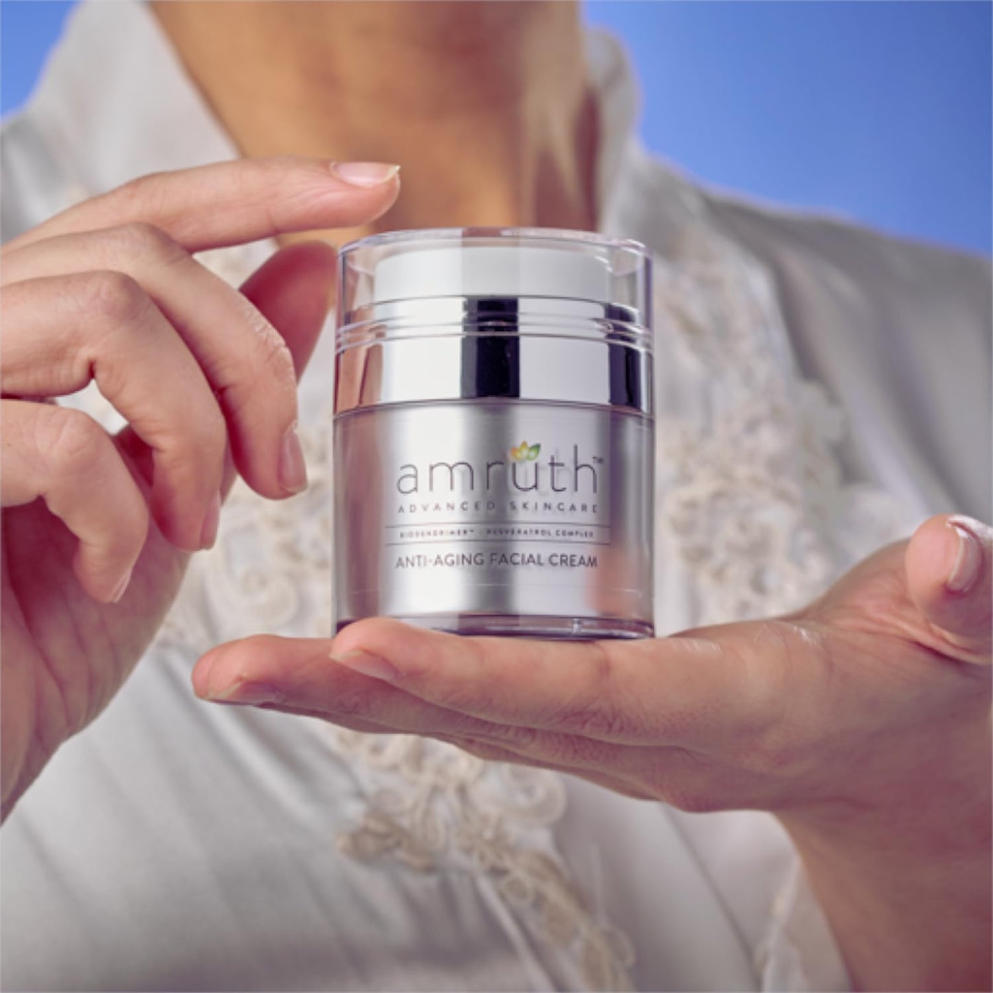 Amruth Resveratrol Daily Anti-Aging Facial Cream, 1oz Jar with Pump, Lightweight, Firms and Nourishes Skin, Smooths Appearance of Fine Lines and Wrinkles-Velvo Beauty