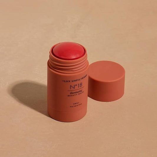 '+ Lux Unfiltered N°18 Illuminating Beauty Balm - Cream Blush Stick with Mango Butter - Buildable and Blendable Shimmer Blush Makeup Stick - Vegan & Cruelty Free - Chili (A Spicy Sheer Red)-Velvo Beauty