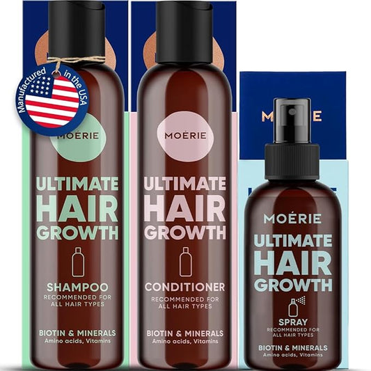 Moerie Mineral Shampoo and Conditioner Plus Hair Growth Spray Set – Ultimate Hair Care Pack – For Longer, Thicker, Fuller Hair - Volumizing Hair Care Products – Paraben & Silicone Free - 3 Products-Velvo Beauty