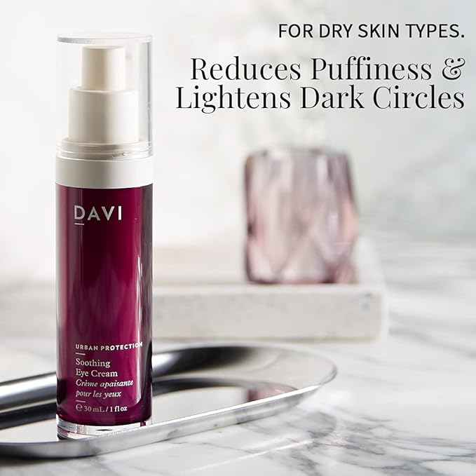 DAVI Soothing Eye Cream with Blue Light Protection | Under Eye Cream for Dark Circles and Puffiness | Anti-Aging Eye Cream for Dry Skin | All Natural | Non-GMO | Paraben-Free | Cruelty-Free | 1 Fl Oz-Velvo Beauty