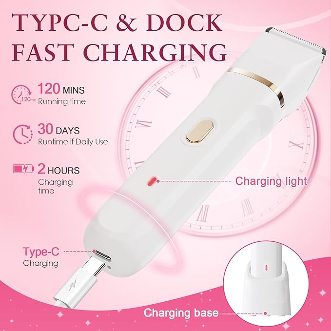 Bikini Trimmer for Women - 5 in 1 Electric Razors for Ladys Pubic Facial Nose Body Leg Hair Removal, Waterproof Electric Shaver for Women Private Area Sensitive Skin, Personal Hair Trimmer-Velvo Beauty