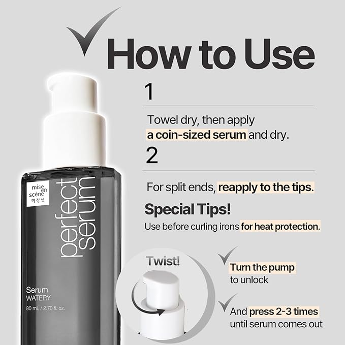 Mise En Scene Perfect Watery Serum for Hair Moisturizing - Korean Hair Argan Oils, Hair Essence for Hydrating with Citrus Scent, Derma Test Completed, 2.70 fl. Oz-Velvo Beauty