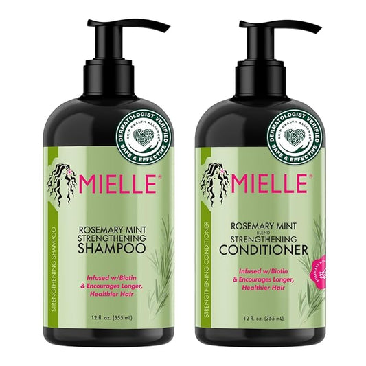 Mielle Organics Rosemary Mint Strengthening Shampoo and Conditioner Infused with Biotin, Cleanses and Helps Strengthen Weak and Brittle Hair, 12 Ounces-Velvo Beauty