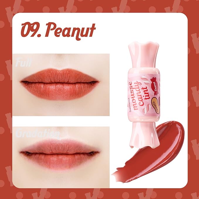 THESAEM Saemmul Mousse Candy Tint #9 Peanut Mousse - High Pigment Matte Finish Long Lasting Lip Stain with Honey Extracts to Hydrate Lips - Weightless & Smudge-Proof, 0.3 fl.oz.-Velvo Beauty