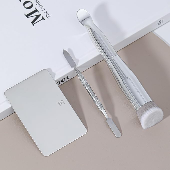 Foundation Makeup Spatula Mixing Makeup Palette Spatula Foundation Brush, Makeup Spatula and Palette Set, Spatula for Makeup Professional Makeup Tool(Foundation Bruh+Spatula+Palette)-Velvo Beauty
