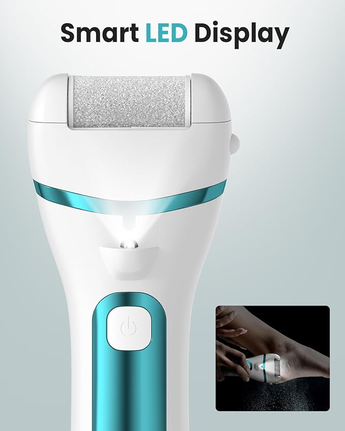 PUBOO Foot Callus Remover Electric 10000 RPM 3-Speed IPX7 Rechargeable Pedicure Kit for Hard Skin Women & Men. Portable Multi-Roller File Grinder Sander Scrubber with LED Display for Wet & Dry Feet-Velvo Beauty