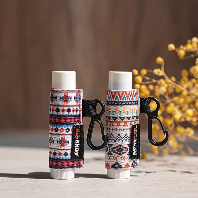 3PCS Lip Balm Holder Sleeves Chapstick Holder Keychain Lip Gloss Holder Keychain Elastic Sleeves (Boho Pattern)-Velvo Beauty
