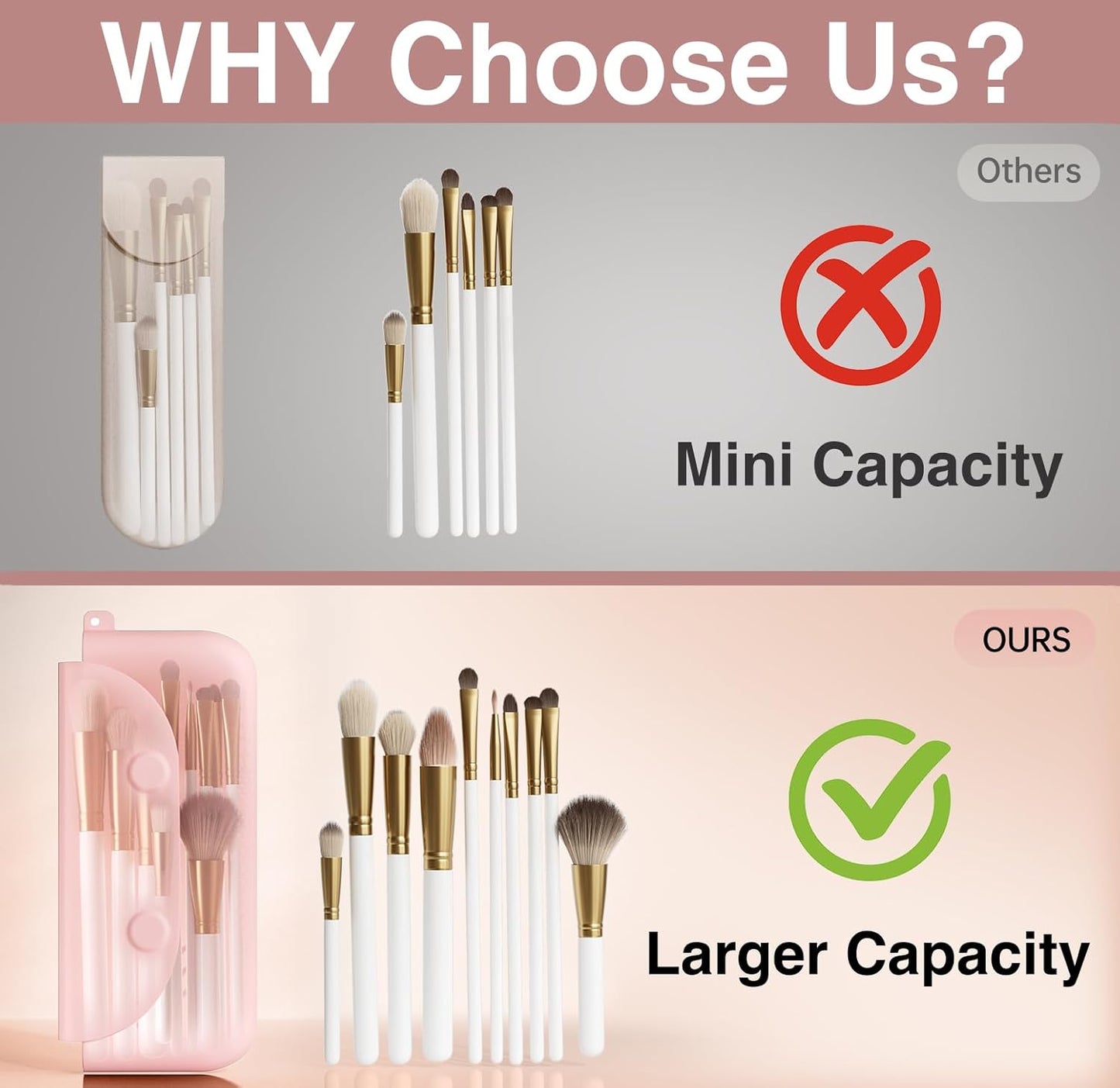 Silicone Makeup Brush Holder Large Travel Makeup Brush Case Original Design Brushes Holder with Magnetic Closure Pink-Velvo Beauty